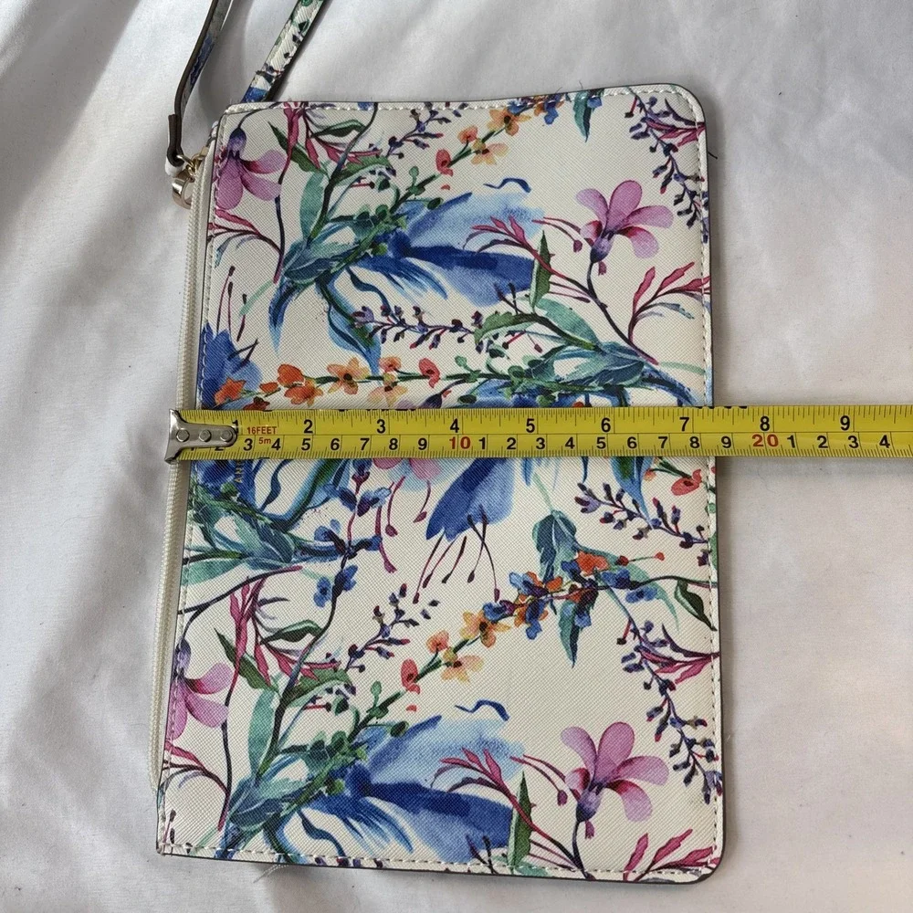 Anne Klein Colorful Watercolor Floral Wristlet Purse Bag Gold Hardware 10.5x7.5